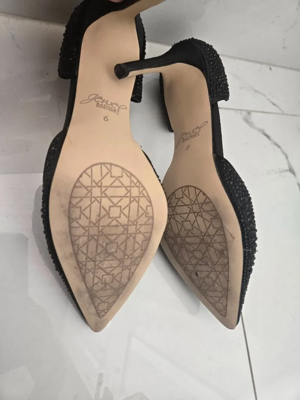 Jewel Badgley Mischka Grace Women's Black Embellished Pointed Toe D'Orsay Heels